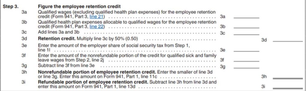 screen grab of IRS Form 941 worksheet 1, step 3 text