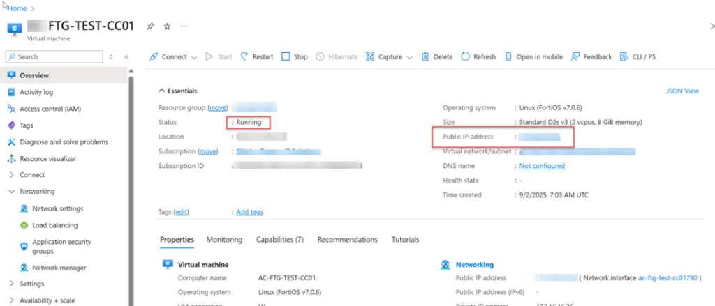 Confirm the new VM is running and the FortiGate appliance is accessible