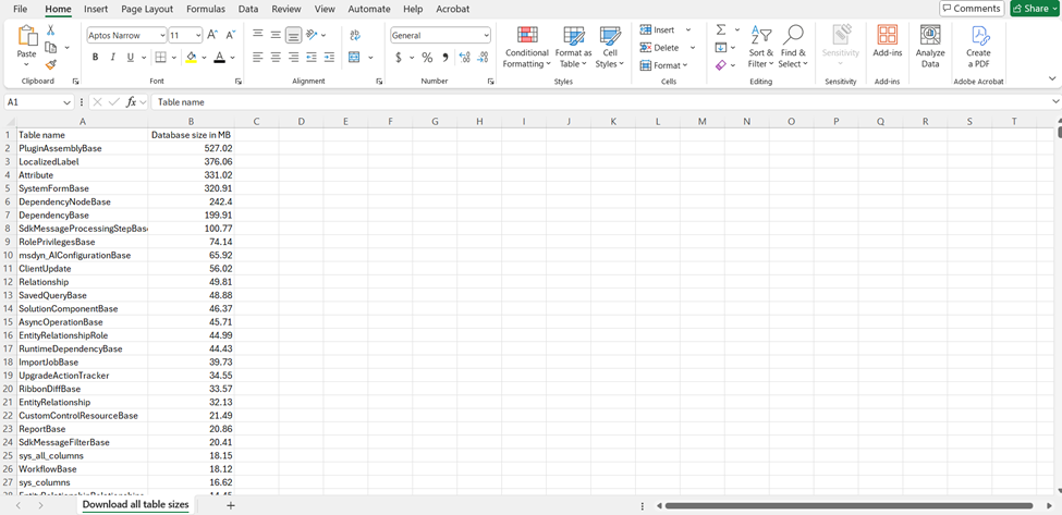 downloaded storage tables