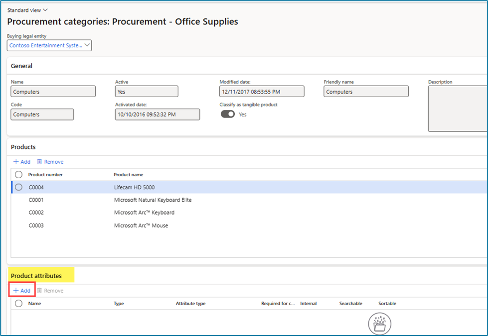 procurement categories and product attributes