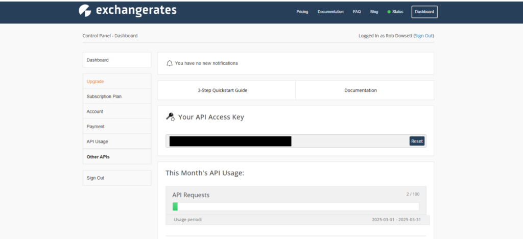 API access key from ExchangeRatesAPI