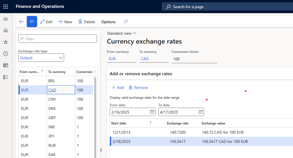 view imported exchange rates