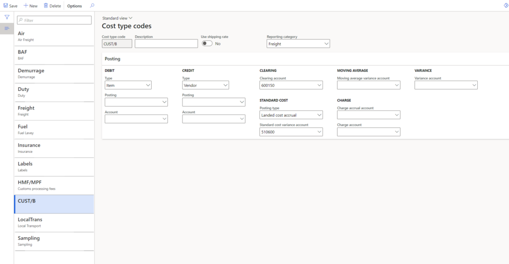landed costs detail list of charges