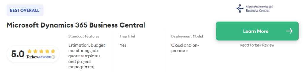 Microsoft Dynamics 365 Business Central interface example screenshot