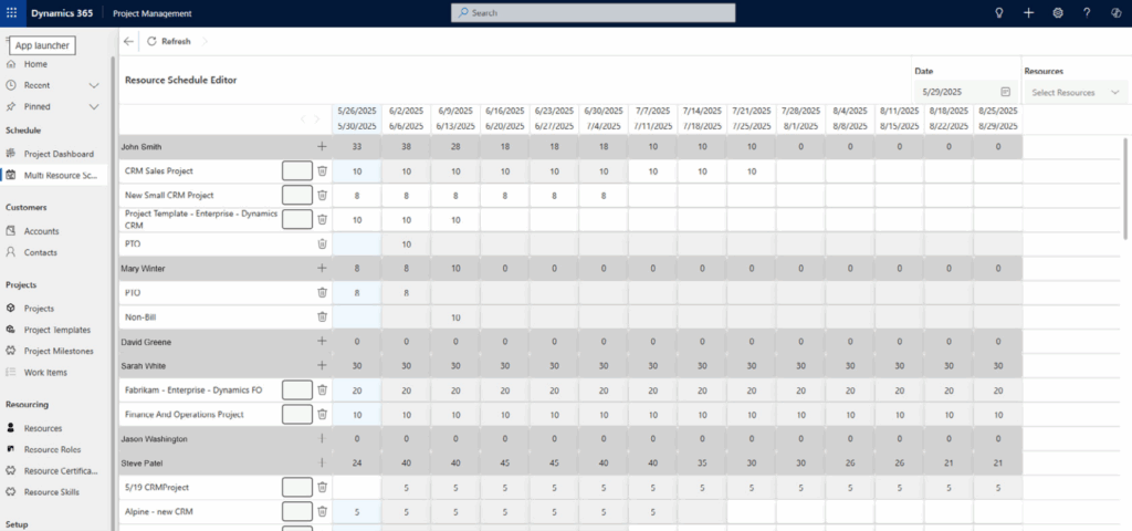 resource schedule editor