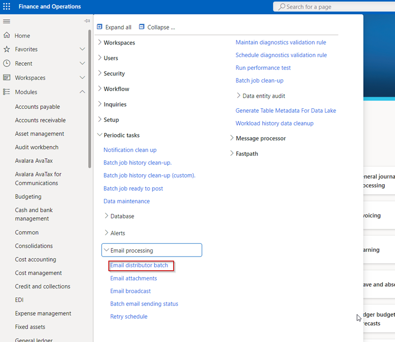 Dynamics 365 finance and operations email distributor